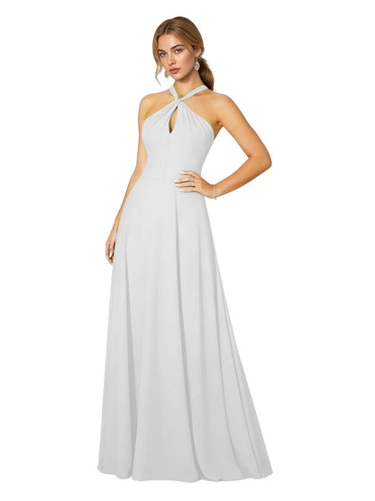 Cross Halter Chiffon Bridesmaid Dress with Empire Waist