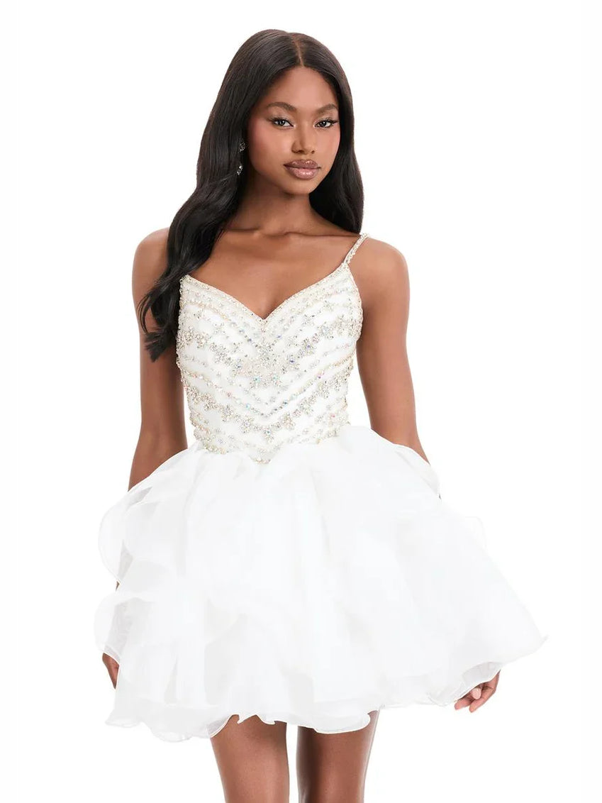 Tiered Ruffled Sweetheart A-Line Mini Organza Homecoming Dress for Charity Ball