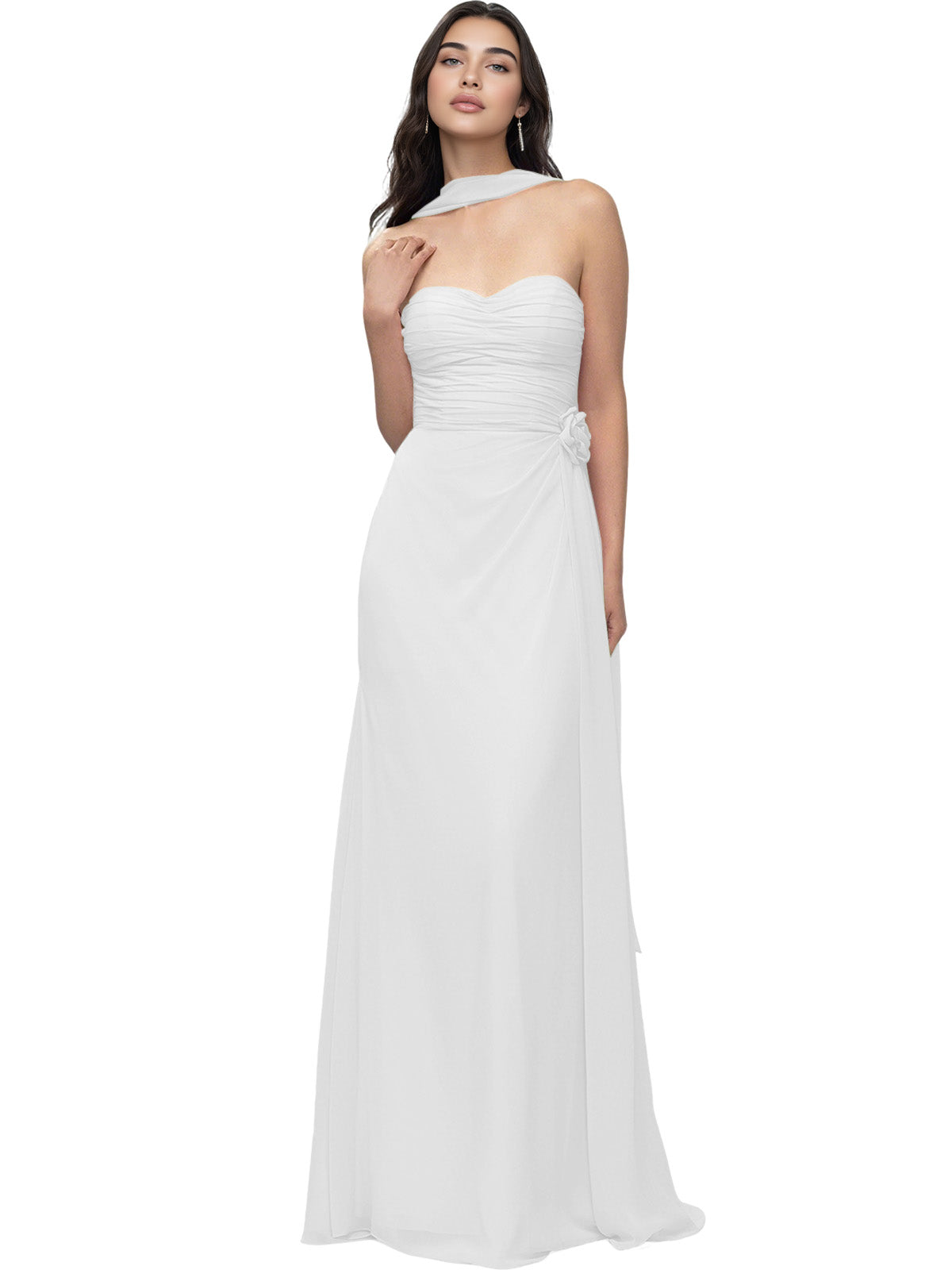 Strapless Chiffon Bridesmaid Dress with Wrapped Bodice and Slit Dress