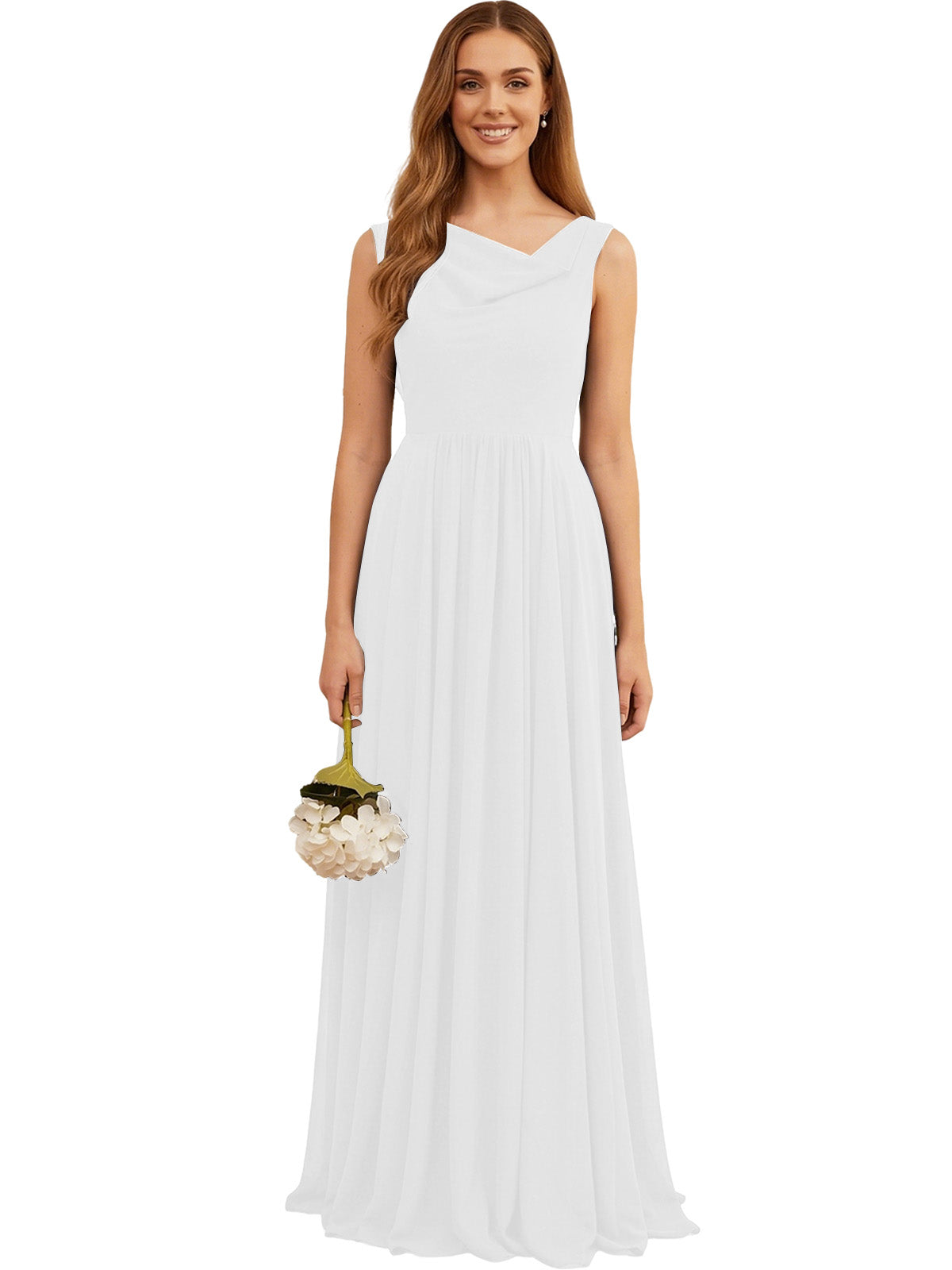 Jewel Neck Sleeveless Chiffon Bridesmaid Dress with Pleated dress