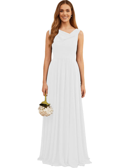Jewel Neck Sleeveless Chiffon Bridesmaid Dress with Pleated dress