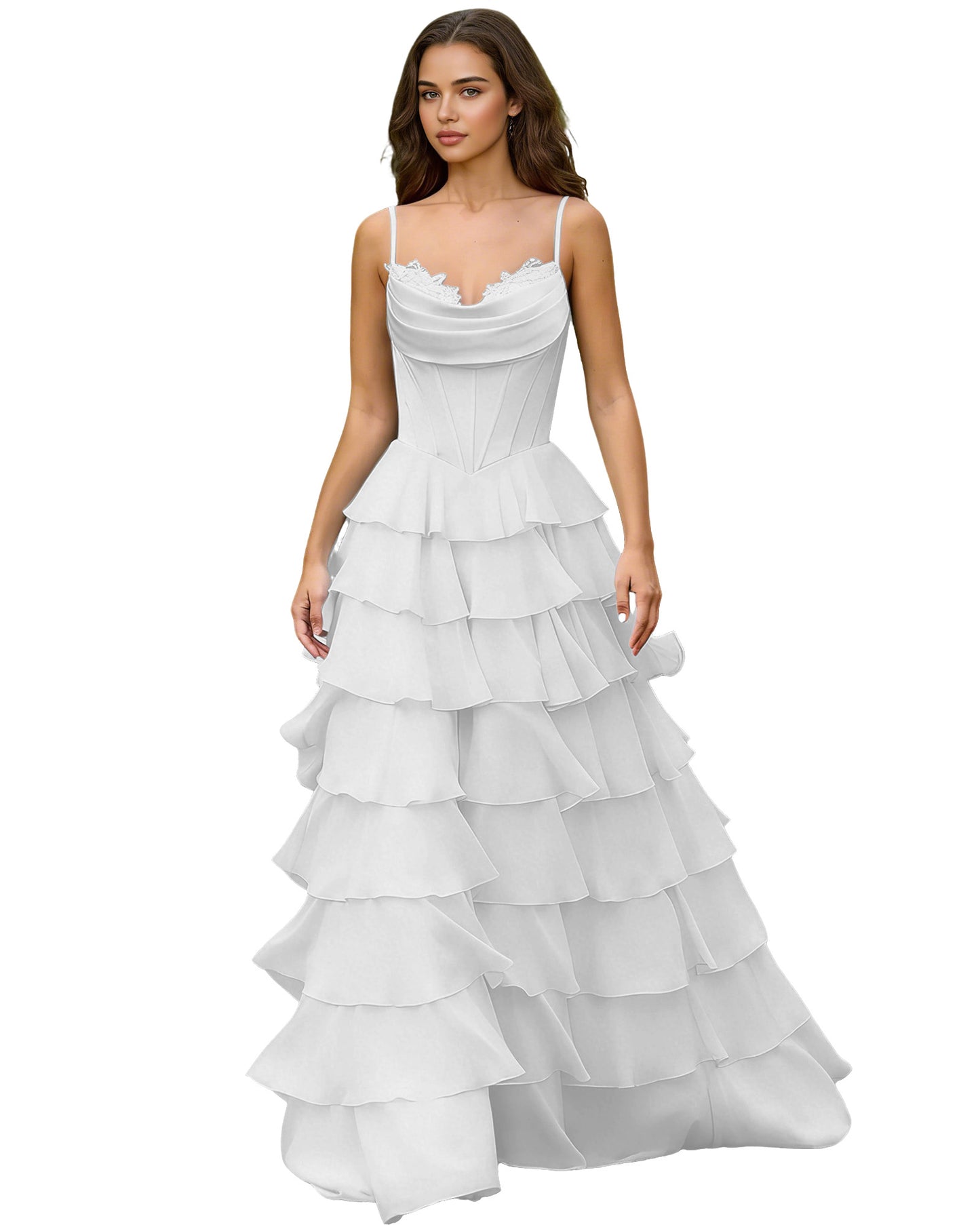 Spaghetti Strap Tiered Chiffon A-Line Prom Dress with Ruffle dress