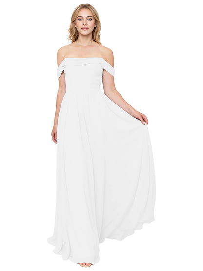 Off Shoulder Pleated Chiffon Bridesmaid Dress with Flowing A-Line Dress