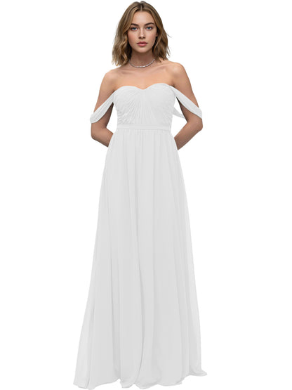 Off Shoulder Sweetheart Chiffon Bridesmaid Dress with Ruched Bodice