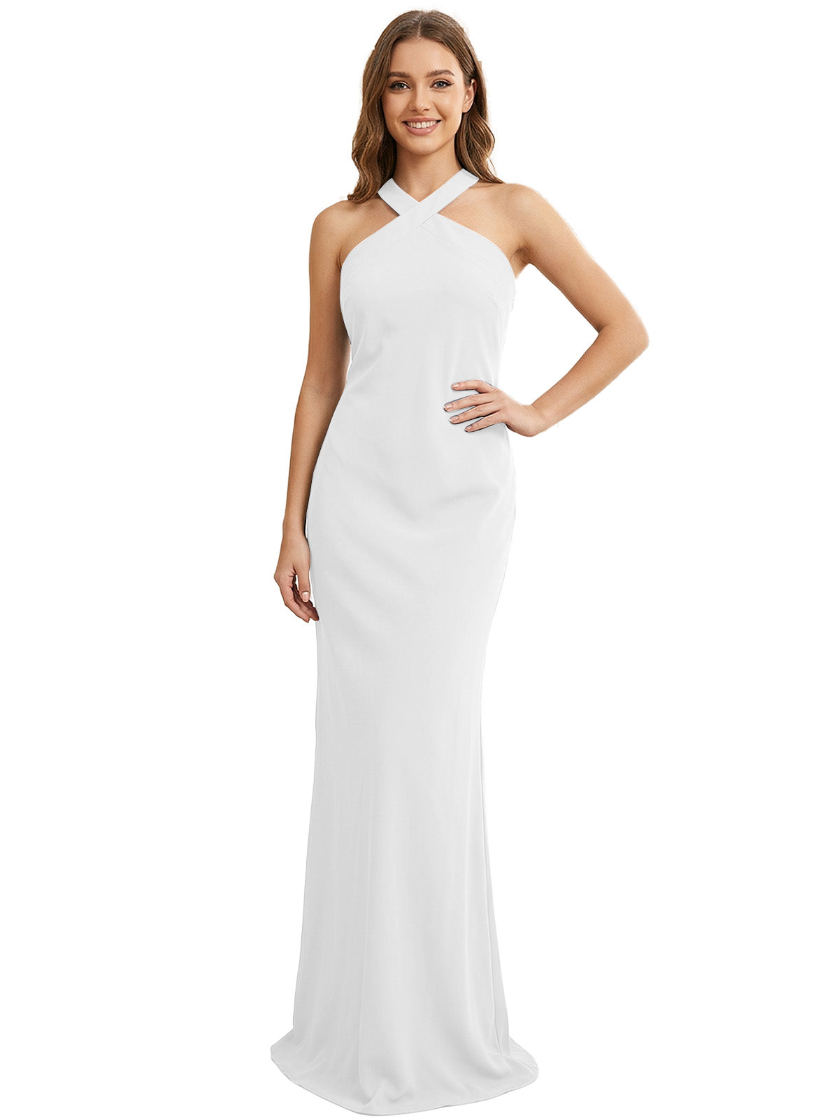 High Neck Halter Bridesmaid Dress with Sleek Column Silhouette