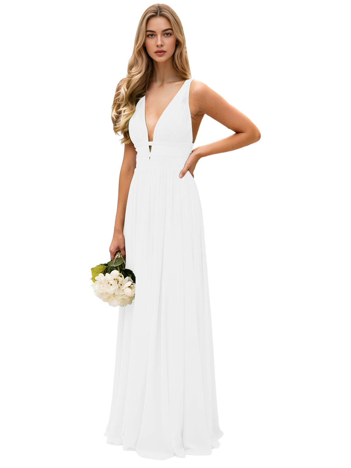 Spaghetti Strap V-Neck Chiffon Bridesmaid Dress with Open Back