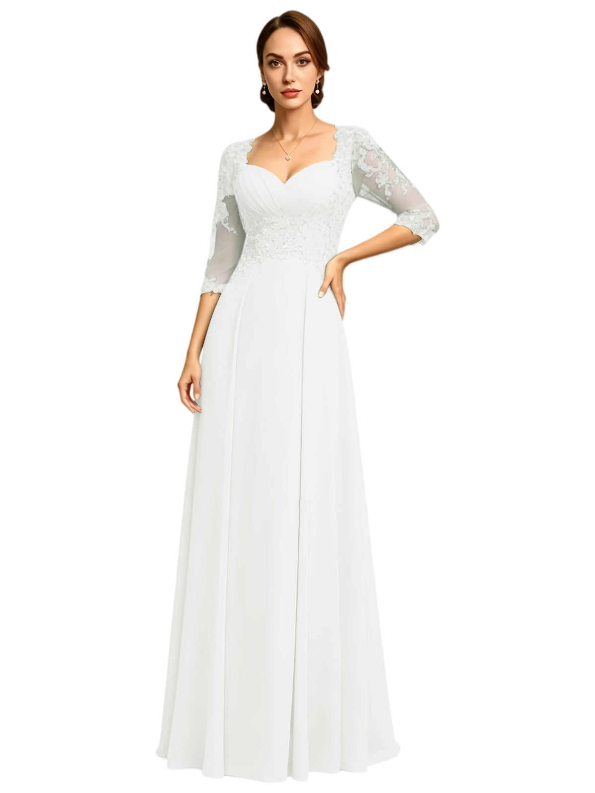 Long Sweetheart Mother of the Bride Dress Lace Jacket Chiffon A-Line Formal Gown