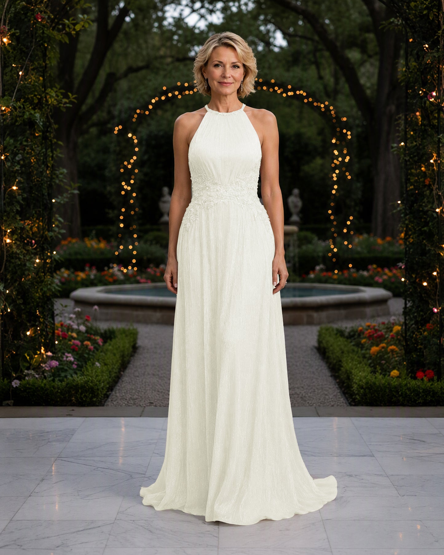 Halter Neck Pleated Chiffon A-Line Mother of the Bride Dress