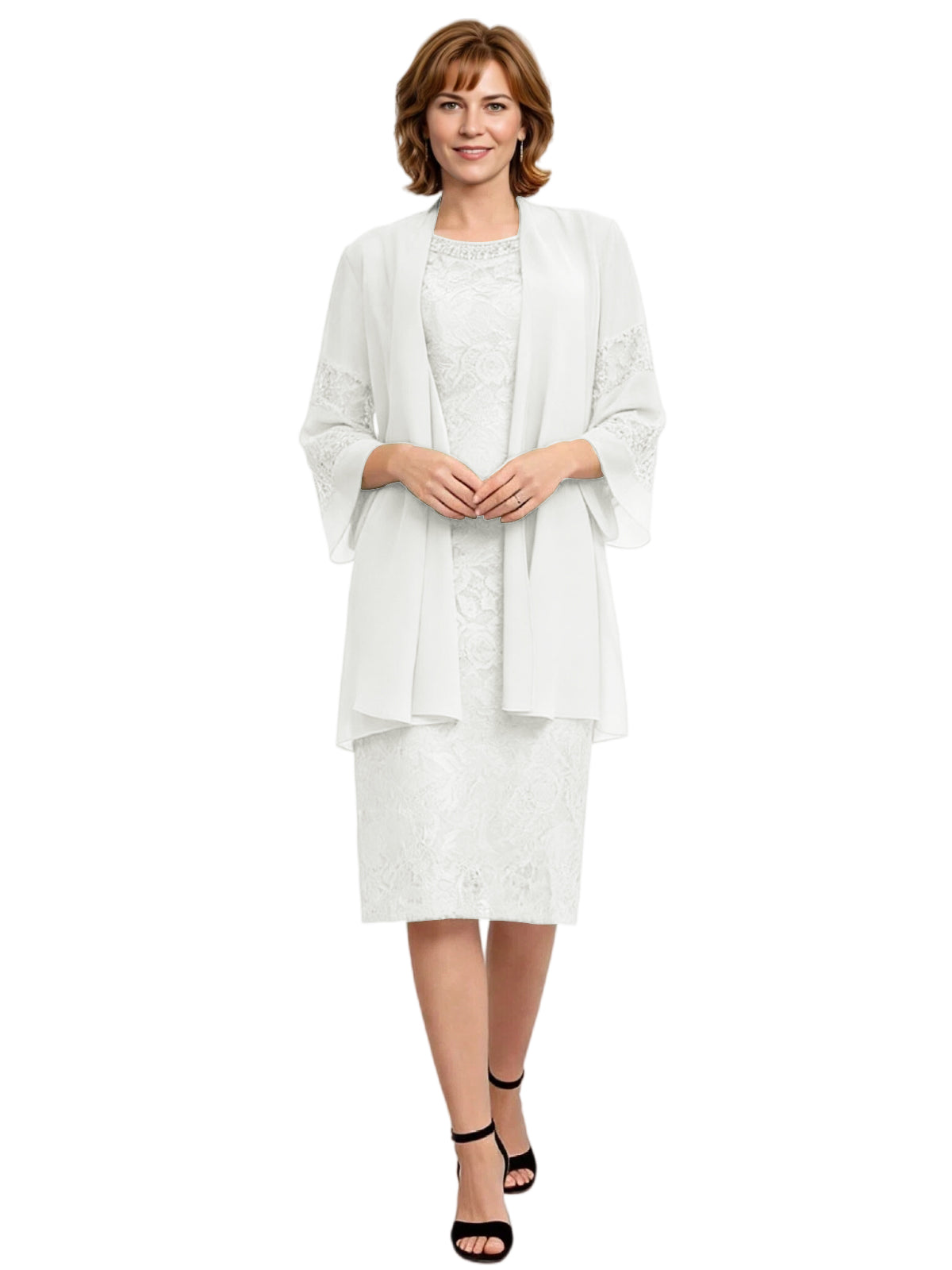 Mother of the Bride Dress with Jacket Knee Length Lace Formal Wedding Guest Outfit