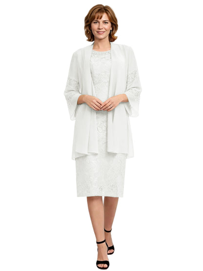 Mother of the Bride Dress with Jacket Knee Length Lace Formal Wedding Guest Outfit