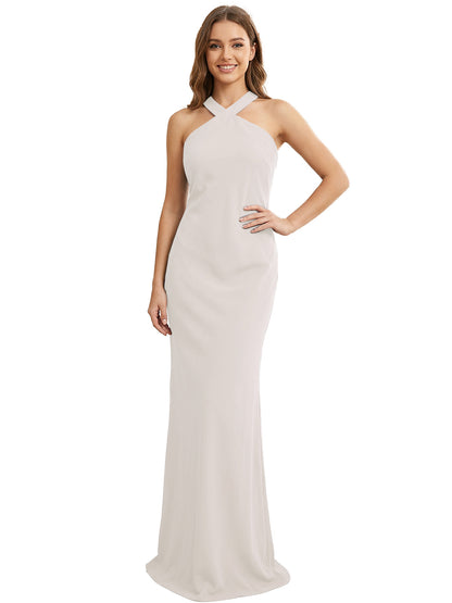 High Neck Halter Bridesmaid Dress with Sleek Column Silhouette