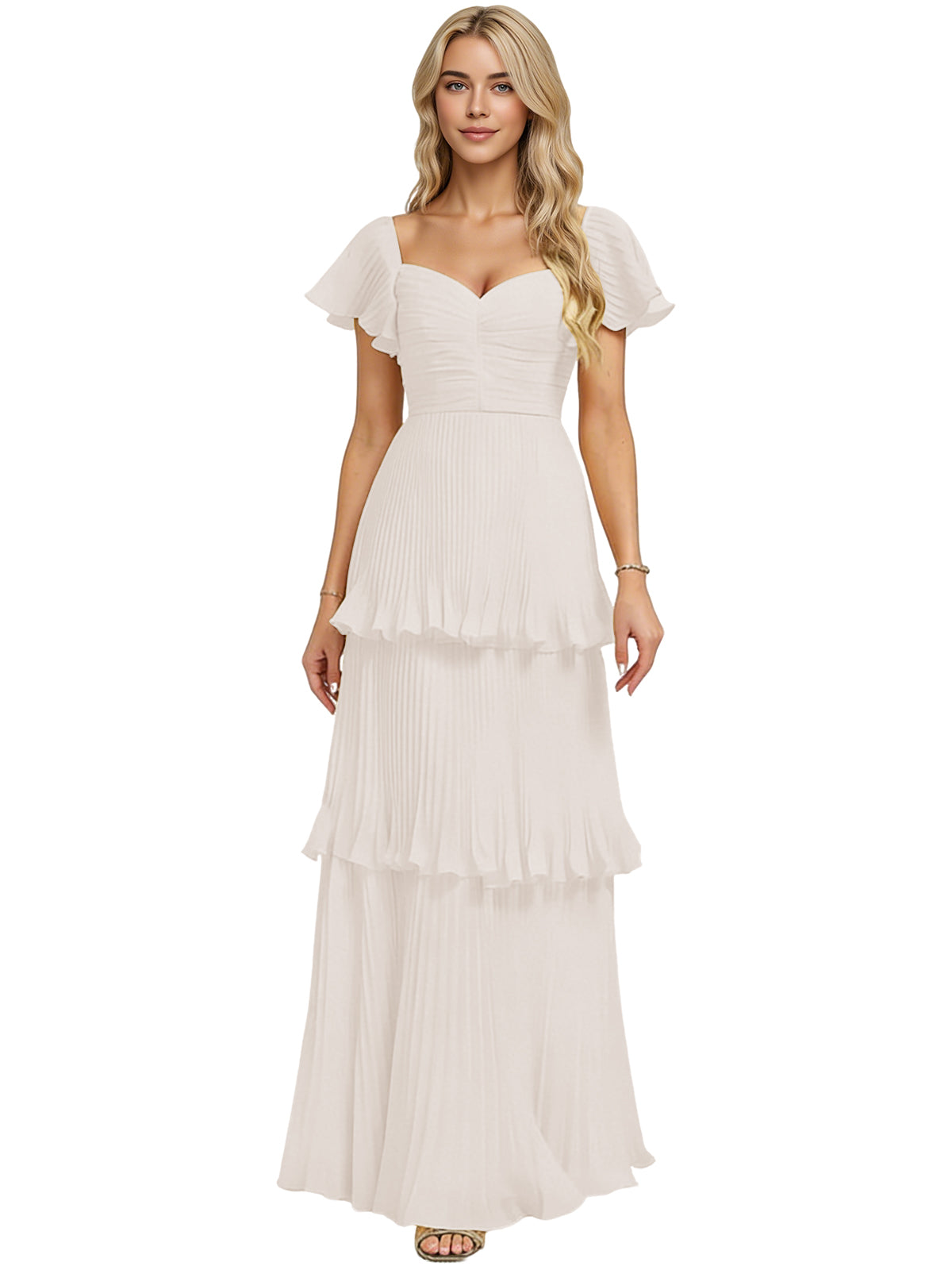 Tiered Ruffle Chiffon Bridesmaid Dress with Sweetheart Neckline