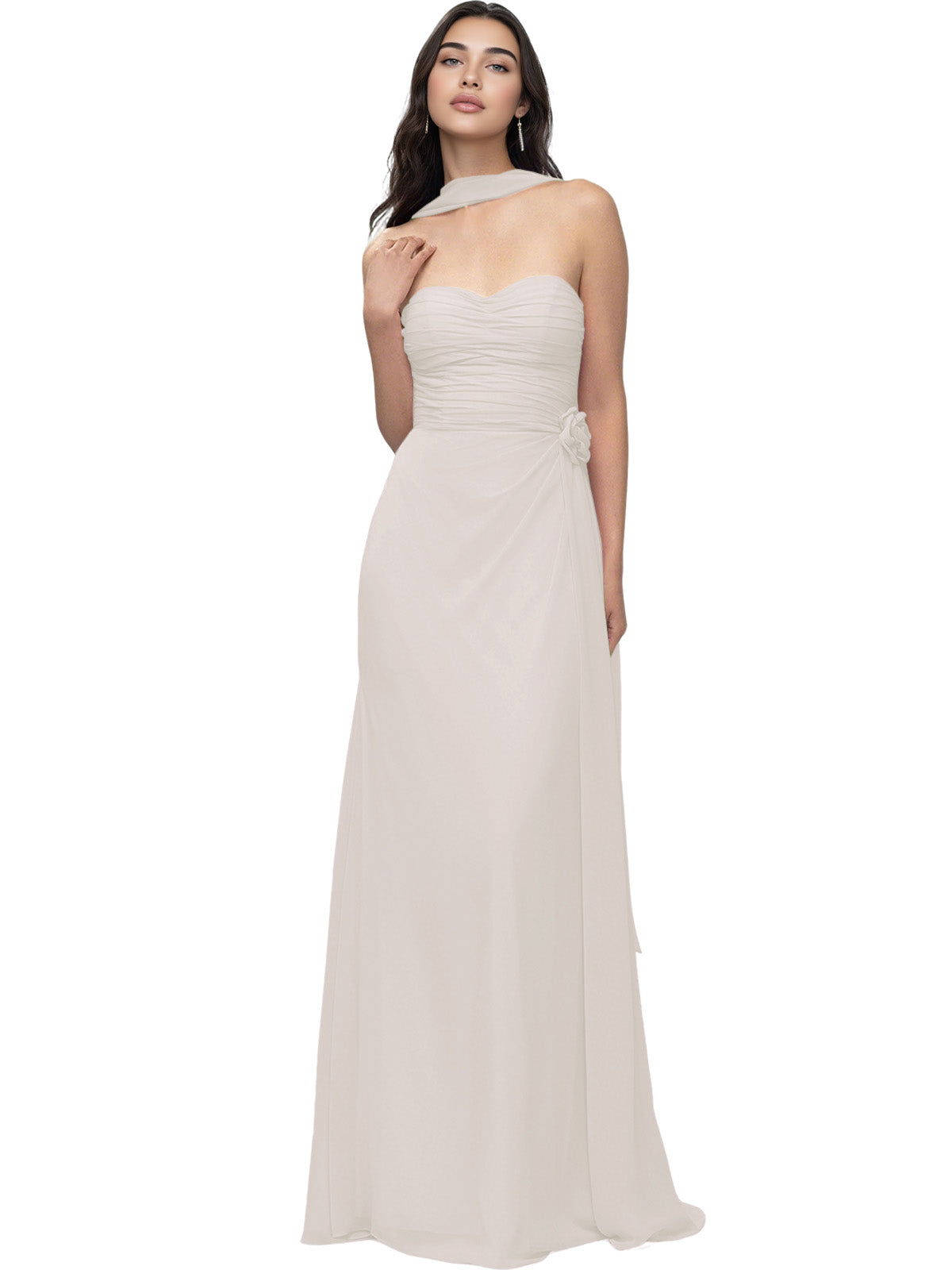 Strapless Chiffon Bridesmaid Dress with Wrapped Bodice and Slit Dress