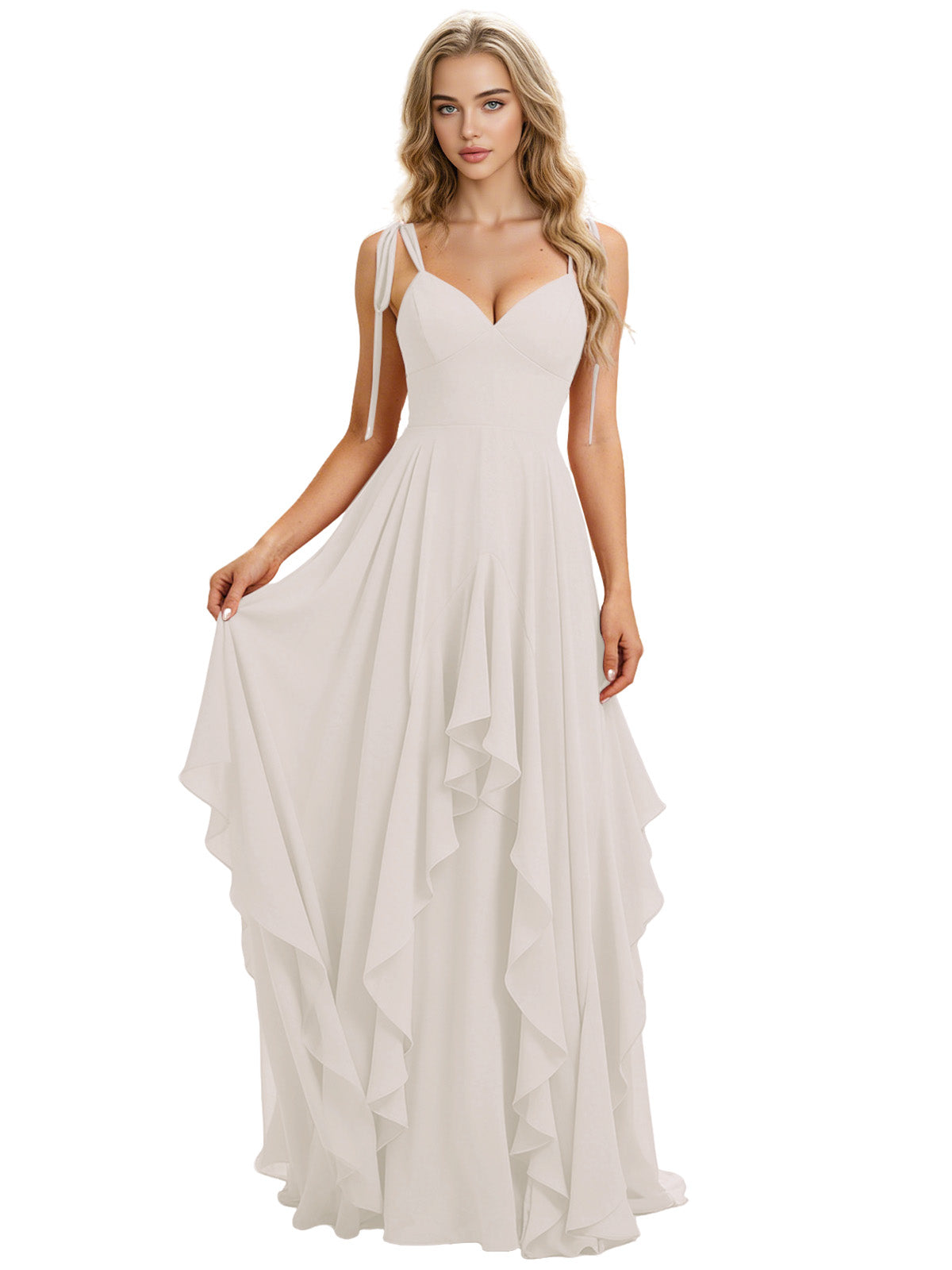 Spaghetti Strap Chiffon Bridesmaid Dress with Cascading Ruffle dress