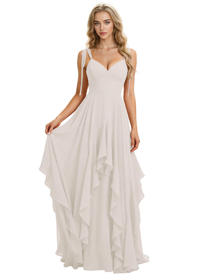 Spaghetti Strap Chiffon Bridesmaid Dress with Cascading Ruffle dress