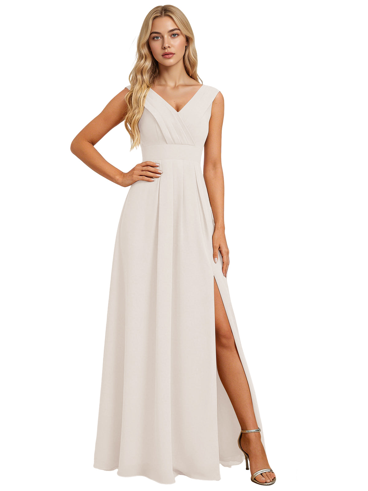 Surplice V-Neck Chiffon Bridesmaid Dress with A-Line Slit dress