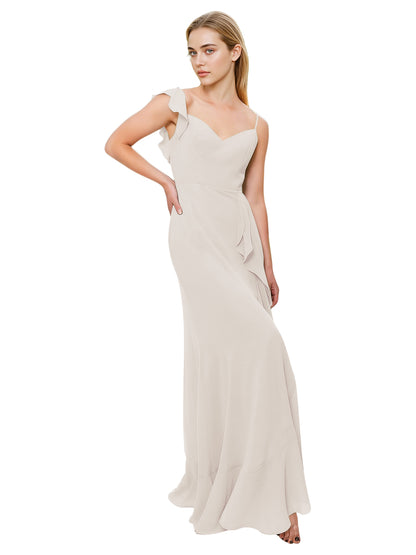 V-Neck Ruffle Strap Bridesmaid Dress with Cascading Chiffon Dress