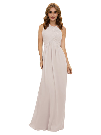 Twist Halter Chiffon Bridesmaid Dress with Keyhole Bodice