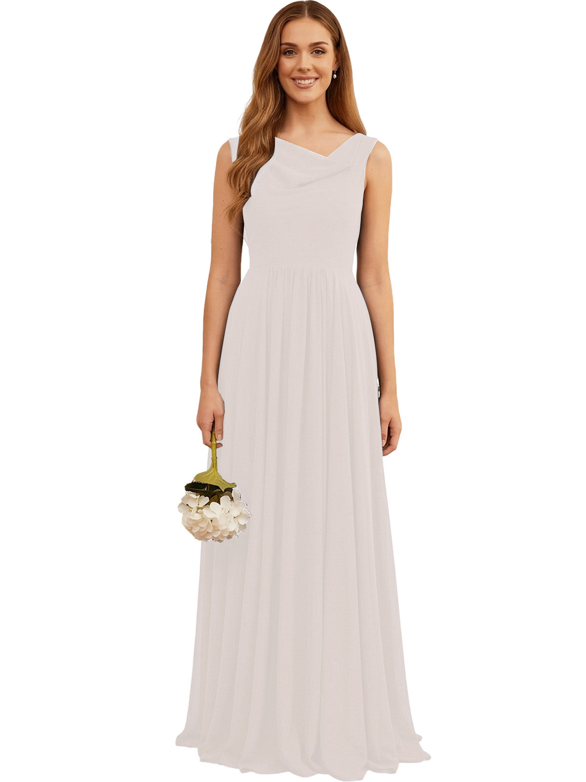 Jewel Neck Sleeveless Chiffon Bridesmaid Dress with Pleated dress