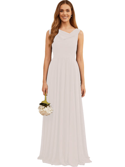Jewel Neck Sleeveless Chiffon Bridesmaid Dress with Pleated dress