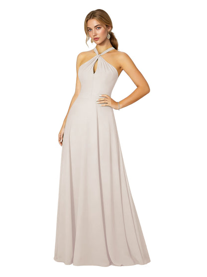 Cross Halter Chiffon Bridesmaid Dress with Empire Waist