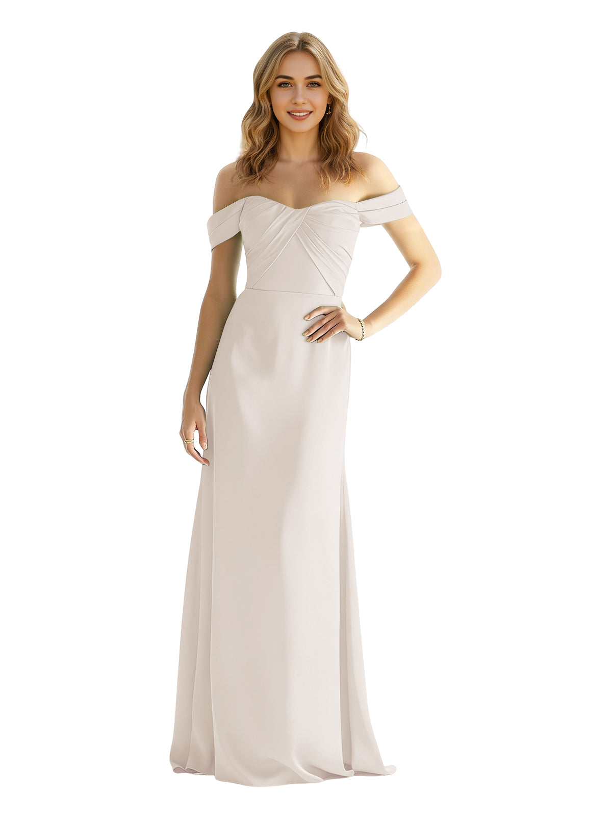 Sweetheart Off Shoulder Satin Bridesmaid Dress with Wrapped Bodice