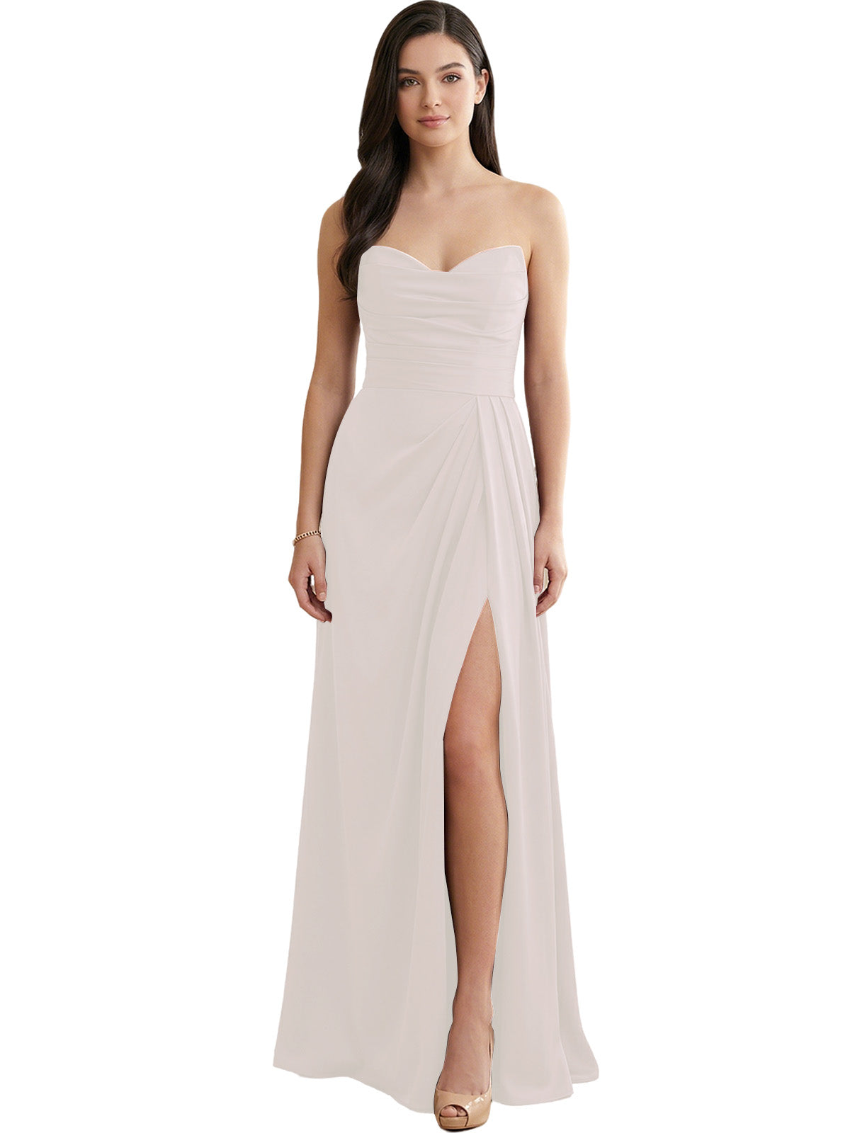 Strapless Pleated Satin Bridesmaid Dress with Side Slit