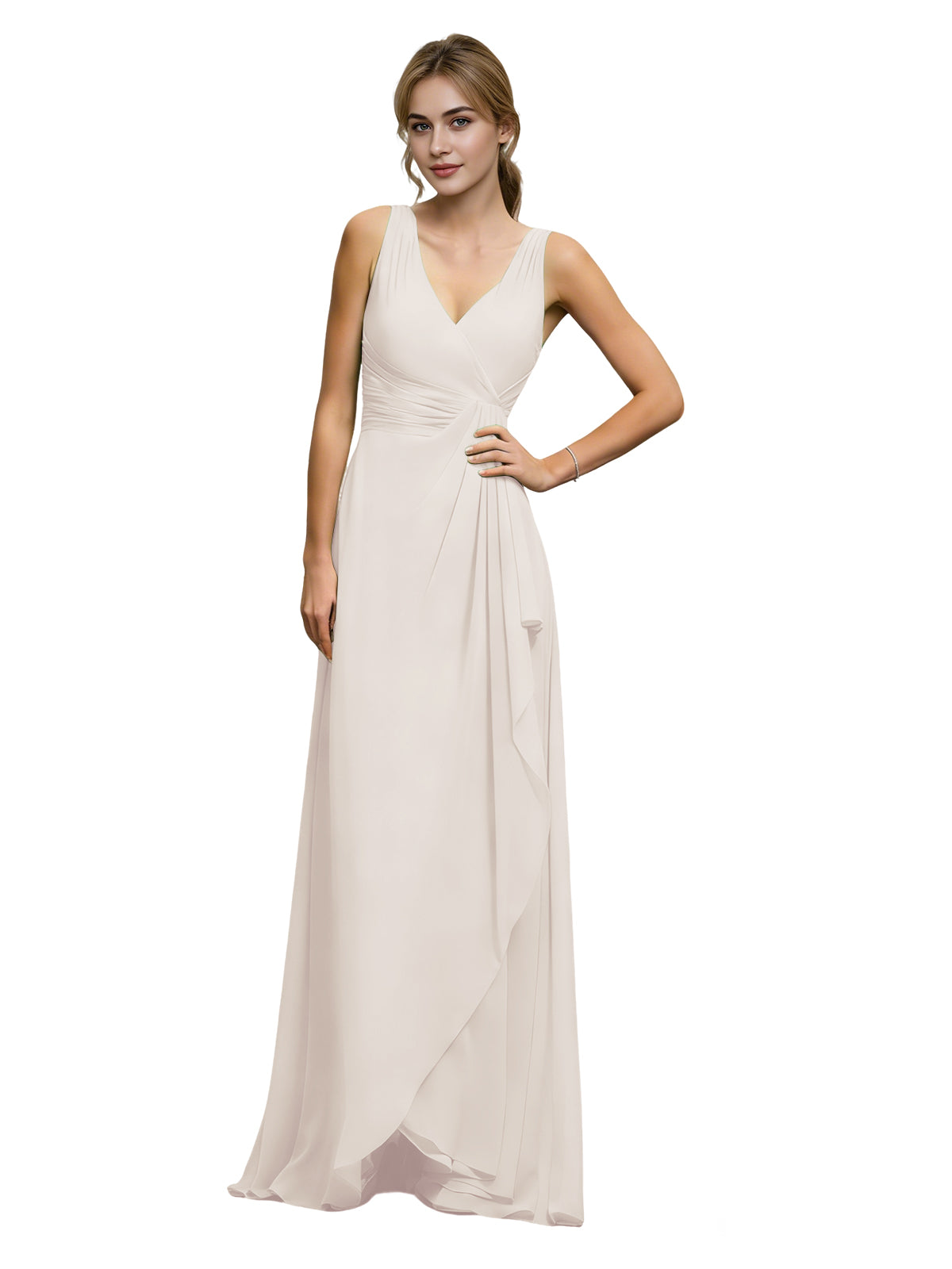 Halter V-Neck Chiffon Bridesmaid Dress with Draped Sash Waist
