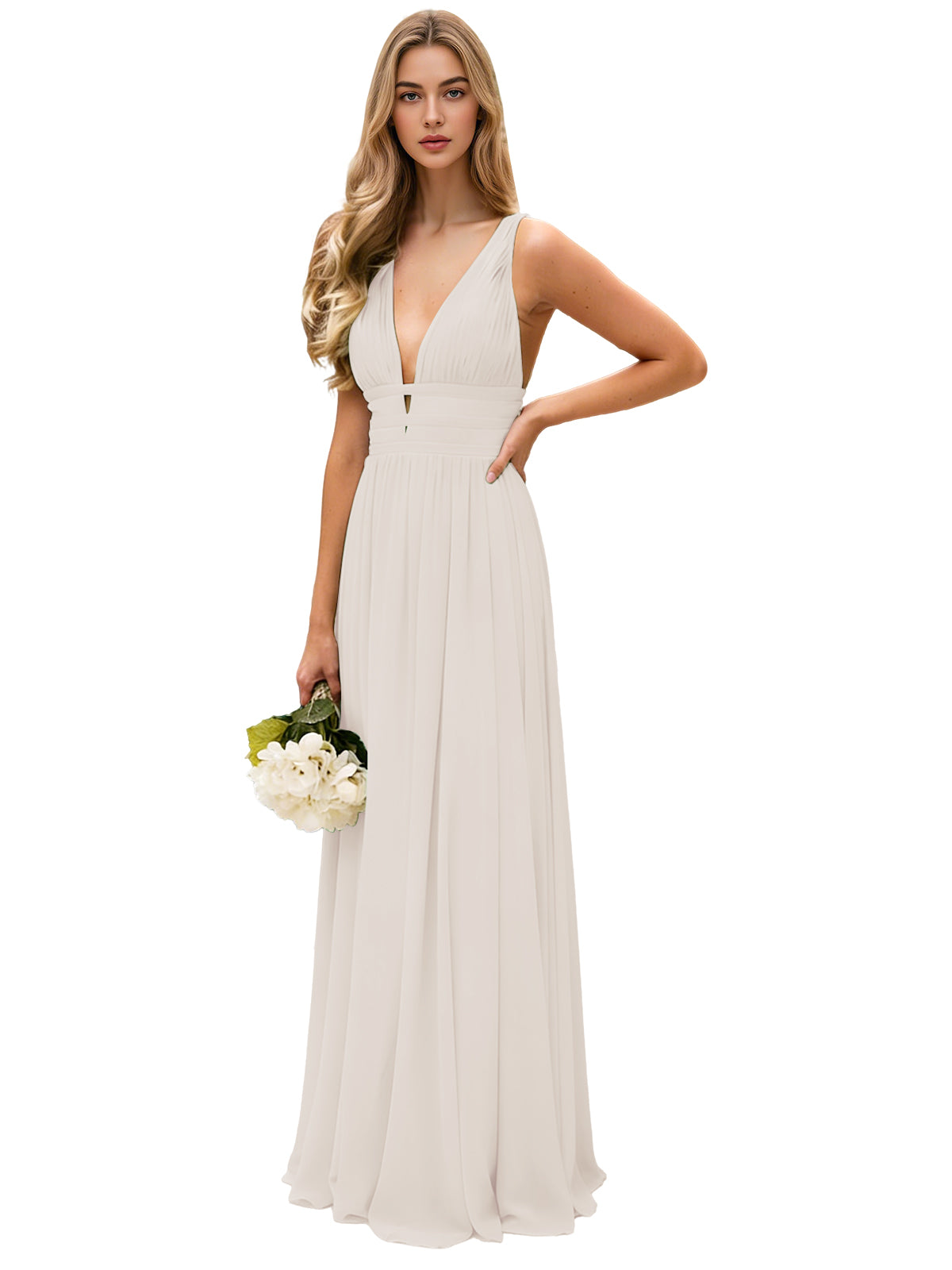 Spaghetti Strap V-Neck Chiffon Bridesmaid Dress with Open Back