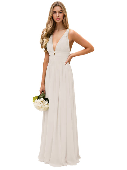 Spaghetti Strap V-Neck Chiffon Bridesmaid Dress with Open Back