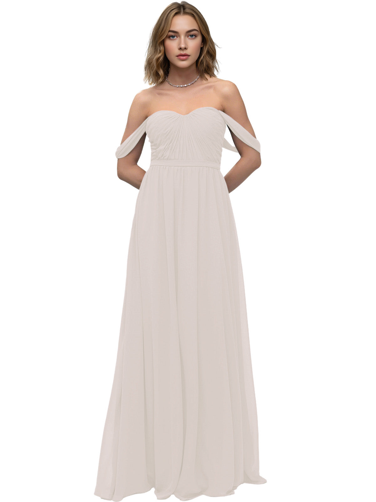 Off Shoulder Sweetheart Chiffon Bridesmaid Dress with Ruched Bodice