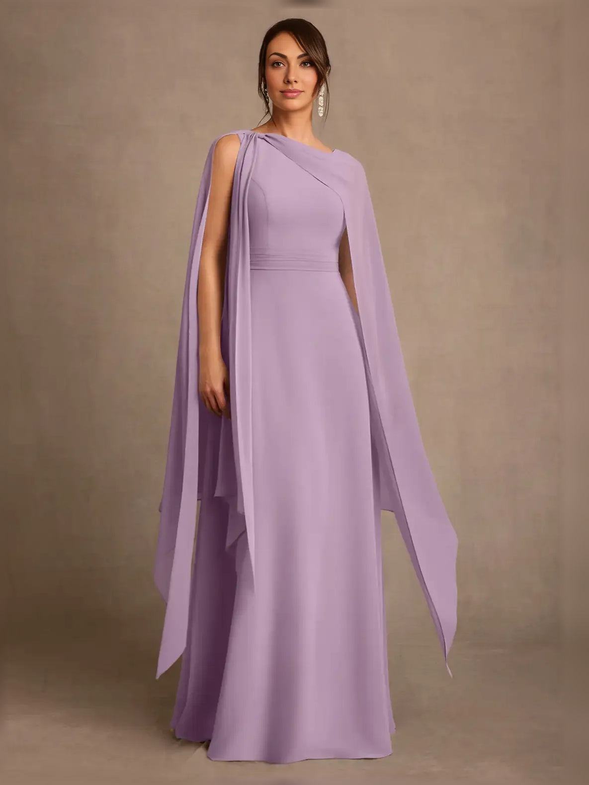 Asymmetrical Neck Sheath Maxi Chiffon Mother of the Bride Dress for Evening Reception