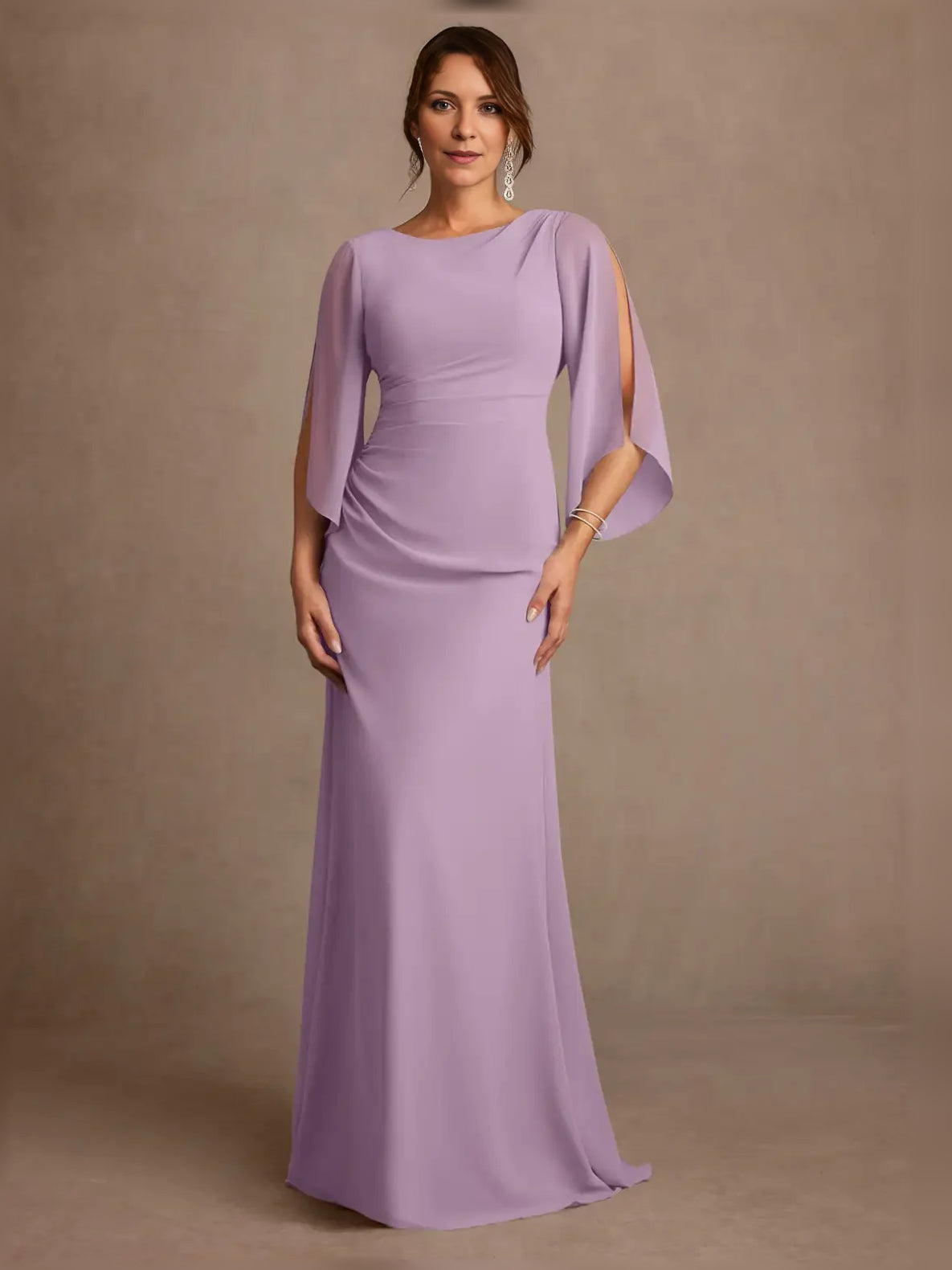 Draped Boat Neck A-Line Floor-Length Chiffon Mother of the Bride Dress for Wedding Ceremony