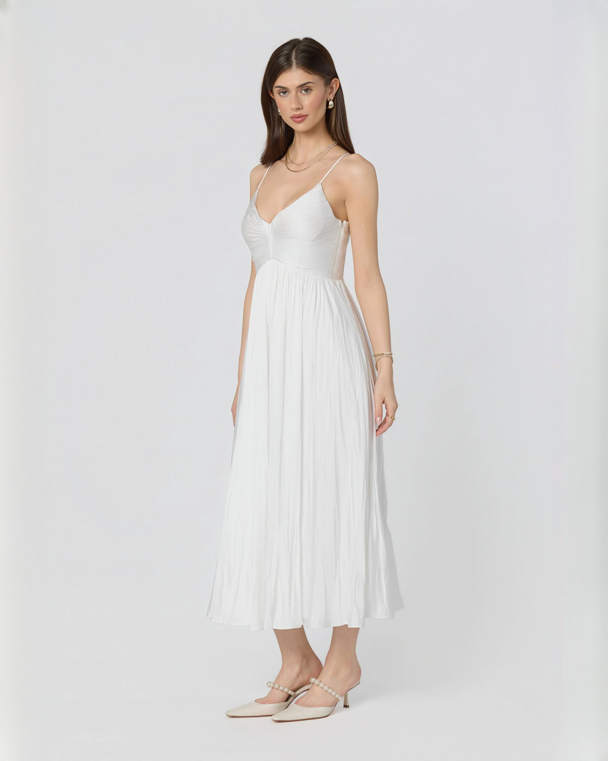 Elegant Wedding Ceremony Sleeveless Chiffon A-Line Midi Bridesmaid Dress