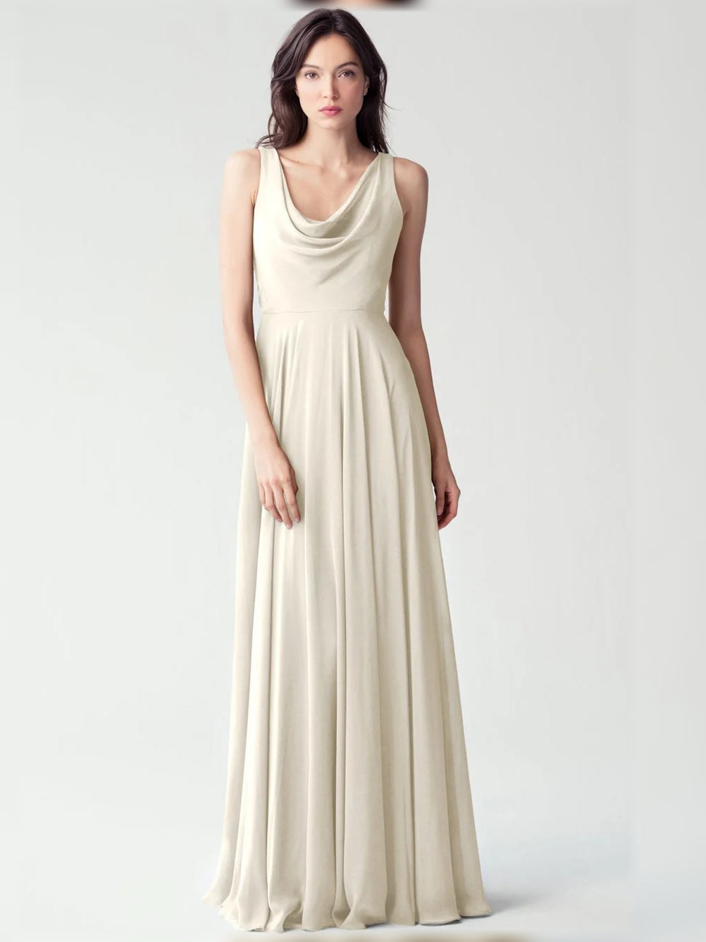 Cowl Neck A-Line Floor-Length Chiffon Bridesmaid Dress for Estate Wedding