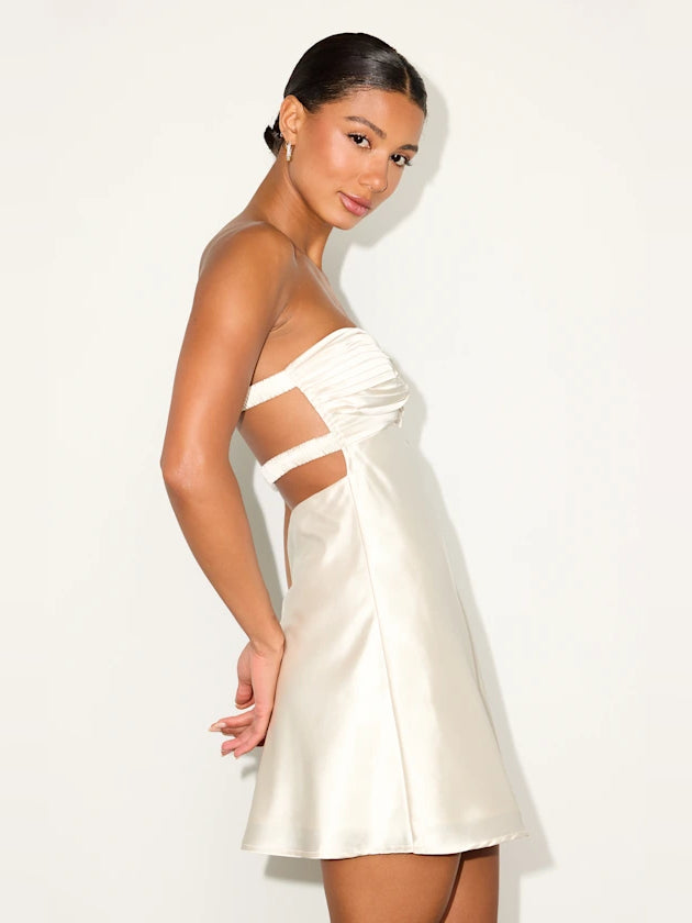Pleated Strapless Mini Satin Homecoming Dress for City Wedding