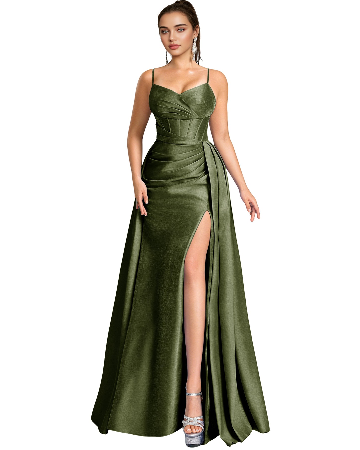 One Shoulder Satin A-Line Prom Dress with Wrap Bodice and Side Slit