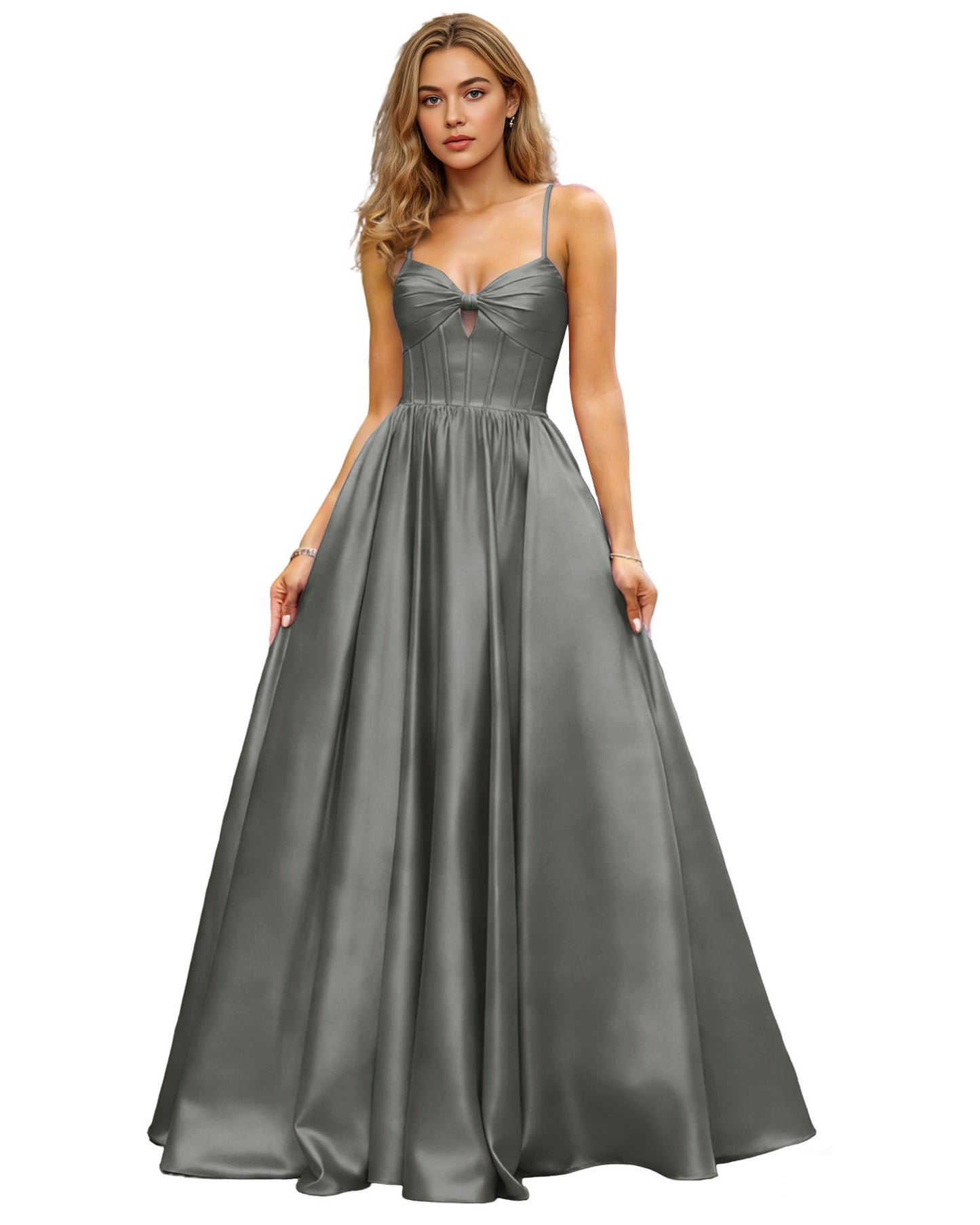 Spaghetti Strap Chiffon Empire Waist Prom Dress with Flowing dress