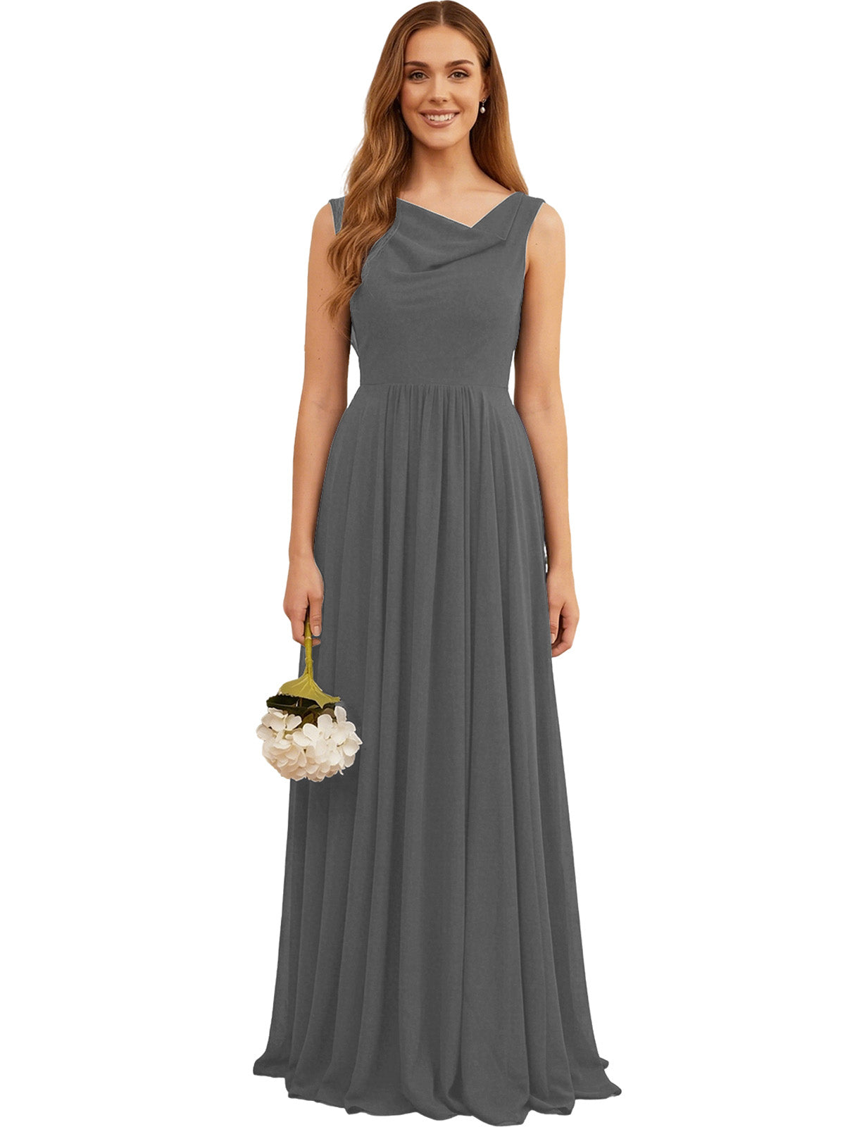 Jewel Neck Sleeveless Chiffon Bridesmaid Dress with Pleated dress