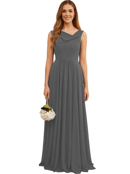 Jewel Neck Sleeveless Chiffon Bridesmaid Dress with Pleated dress
