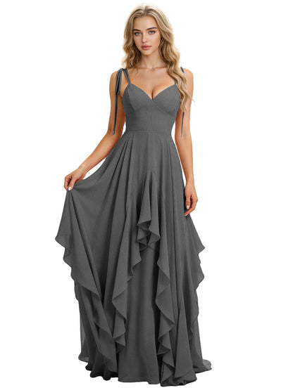 Spaghetti Strap Chiffon Bridesmaid Dress with Cascading Ruffle dress