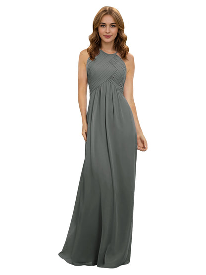 Twist Halter Chiffon Bridesmaid Dress with Keyhole Bodice