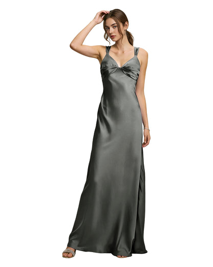 Satin Cowl Neck Bridesmaid Dress with Spaghetti Straps and Bias Cut
