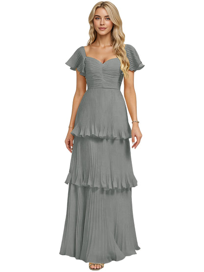 Tiered Ruffle Chiffon Bridesmaid Dress with Sweetheart Neckline
