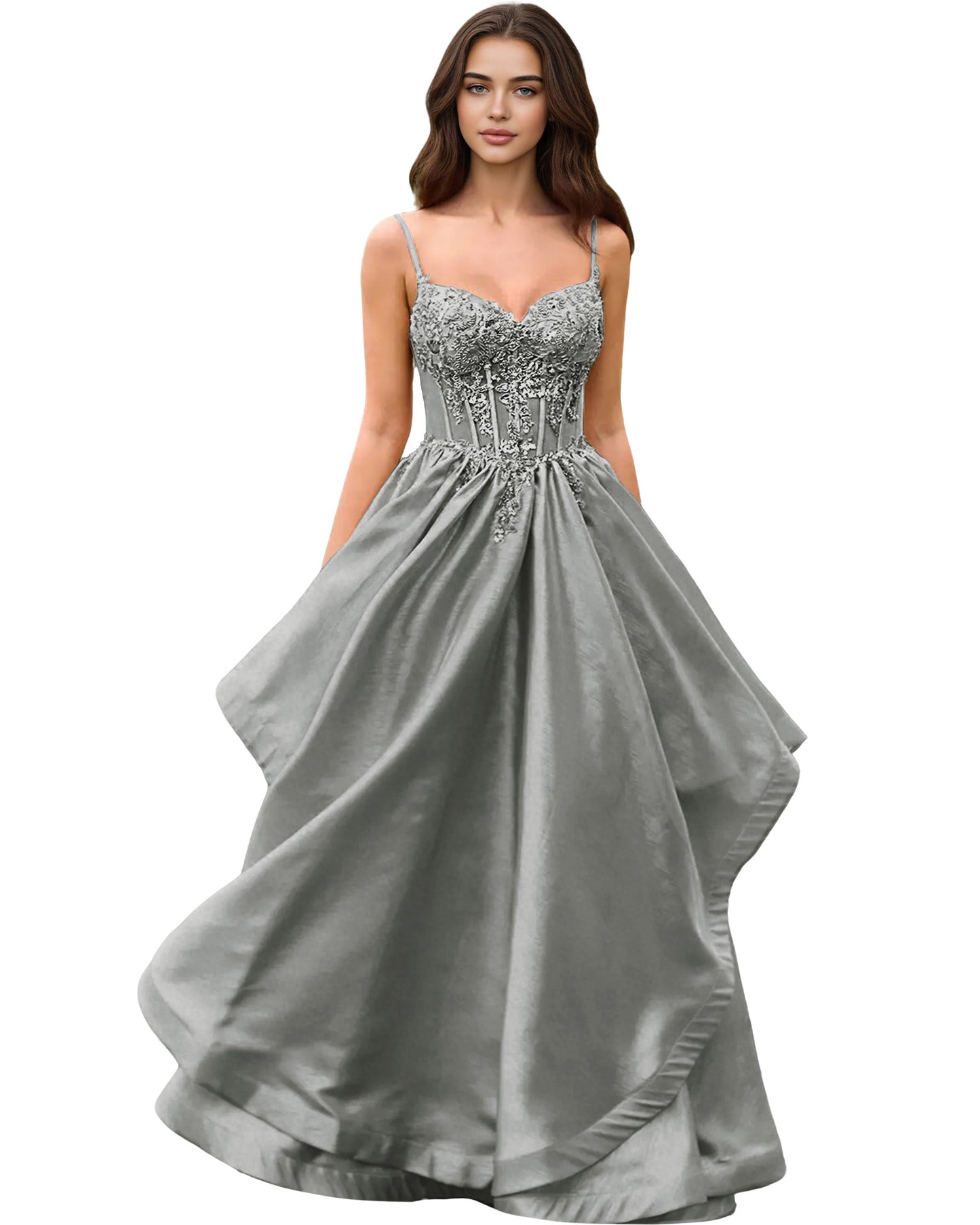 Sweetheart Glitter Tulle A-Line Prom Dress with Layered dress and Corset