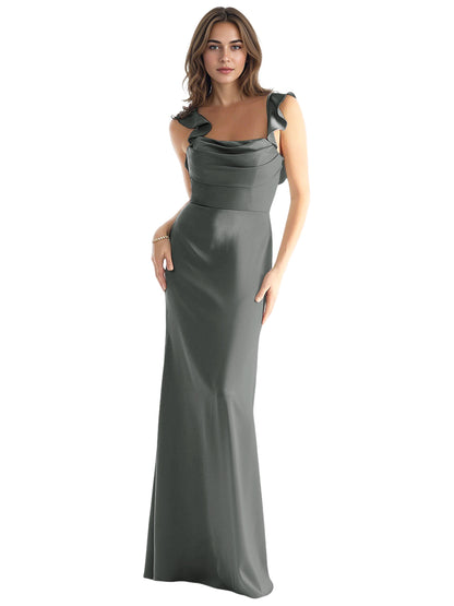 One Shoulder Satin Bridesmaid Dress with Bow Strap and Mermaid Dress
