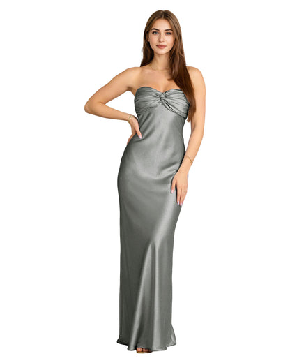 Strapless Satin Bridesmaid Dress with Twisted Sweetheart Bodice