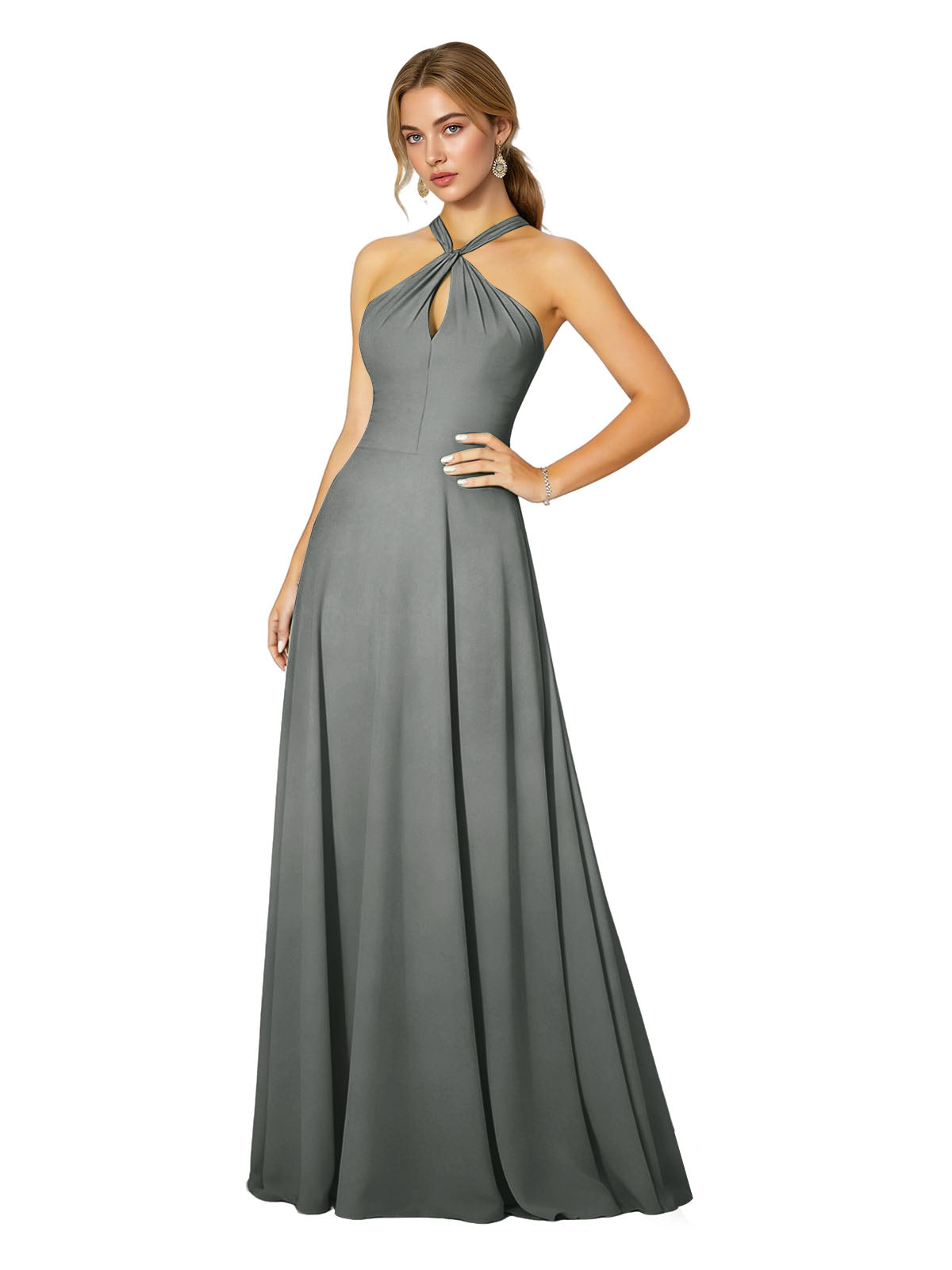 Cross Halter Chiffon Bridesmaid Dress with Empire Waist