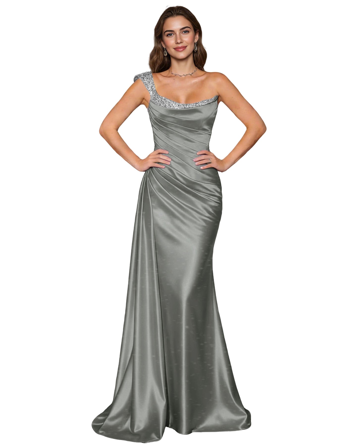 Spaghetti Strap Satin Mermaid Prom Dress with Draped Cowl Neck