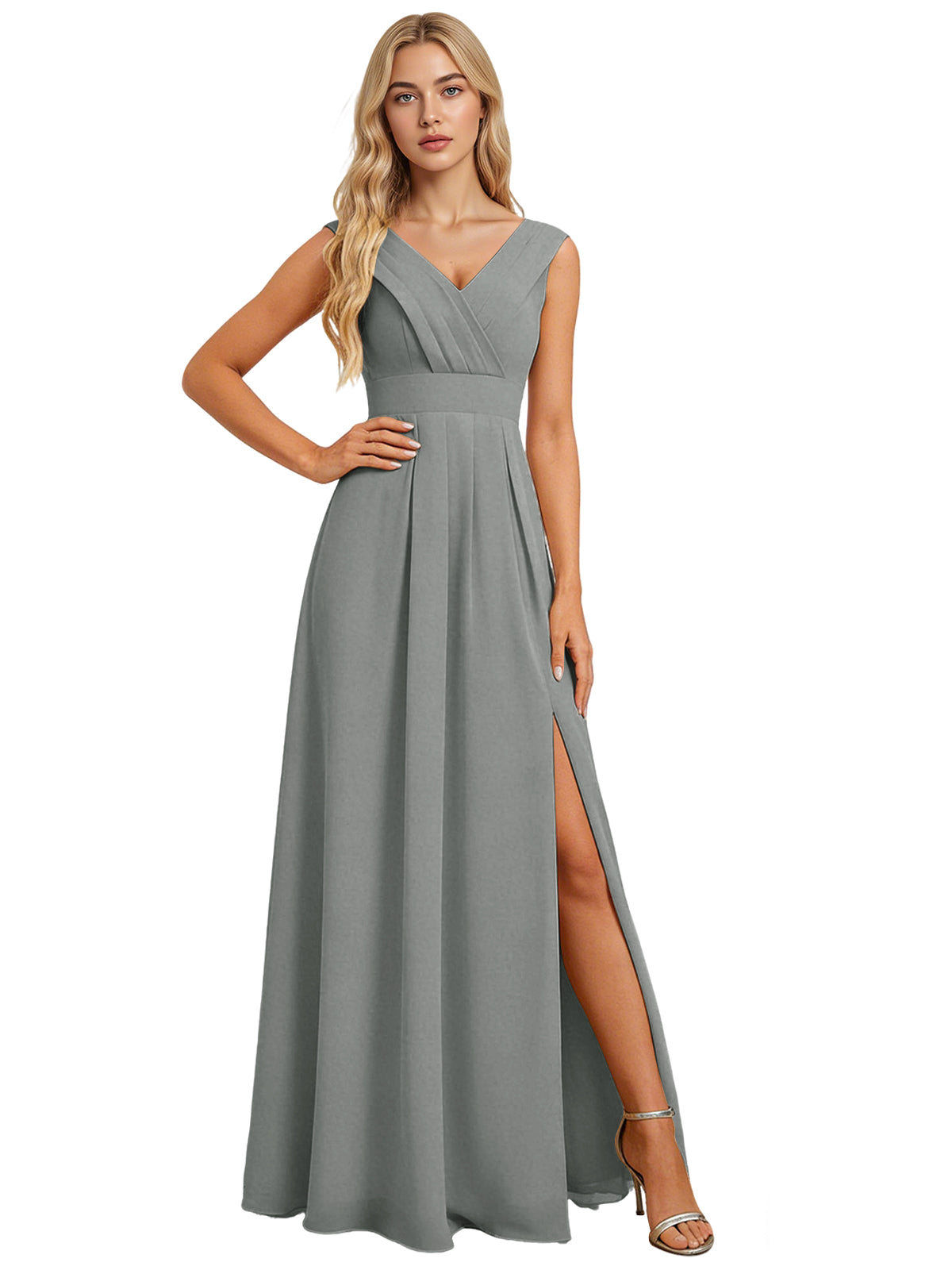 Surplice V-Neck Chiffon Bridesmaid Dress with A-Line Slit dress